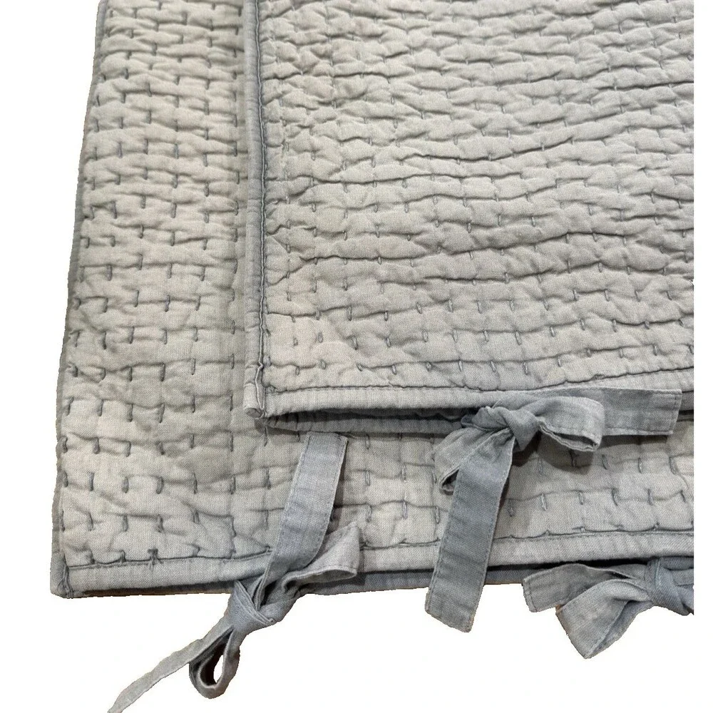 Pottery Barn Euro Shams Set of 2 Sage Green Cotton Linen Quilted Pick Stitch